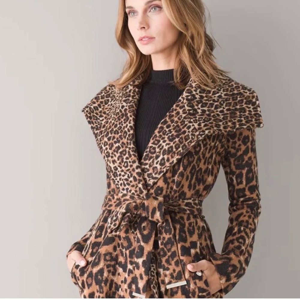 White House Black Market Animal Print Sweater Coat